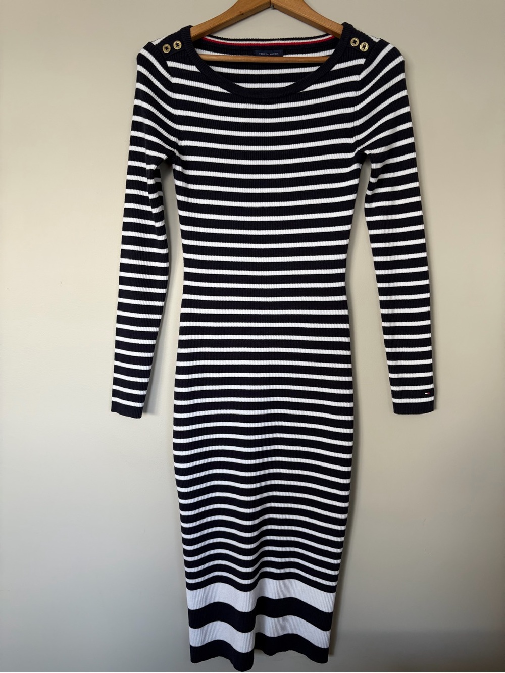 Tommy Hilfiger Black and White Striped Long Sleeve Knit Dress Size Small